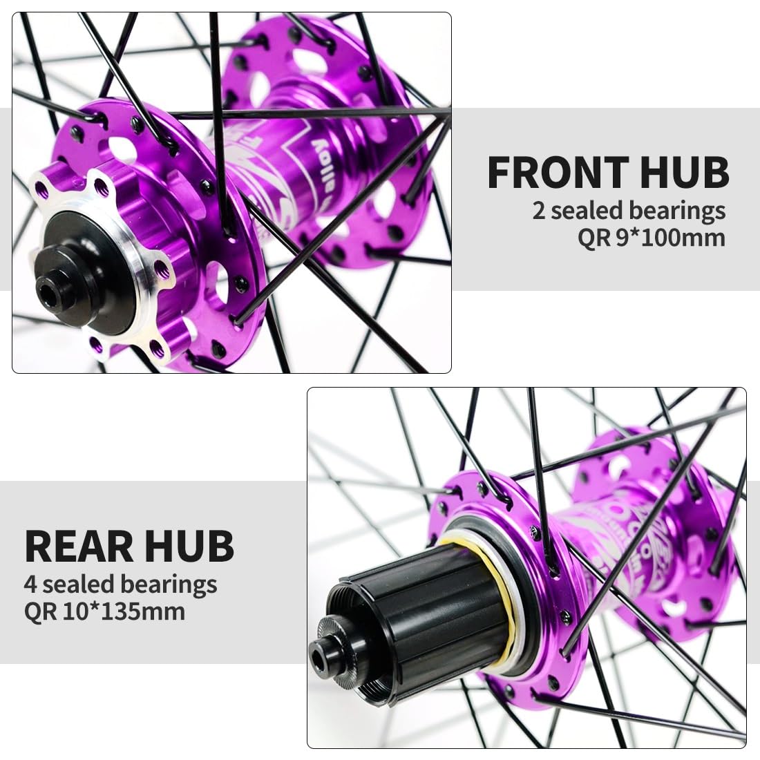 Juego De Ruedas Bicicleta De Montaña 26" 27,5" 29" Ruedas MTB Freno De Disco Delantera Trasera Ruedas QR 100/135mm 32H Llanta De Aleación De Aluminio, para Cassette 7-12s(Purple wheelset,26'')