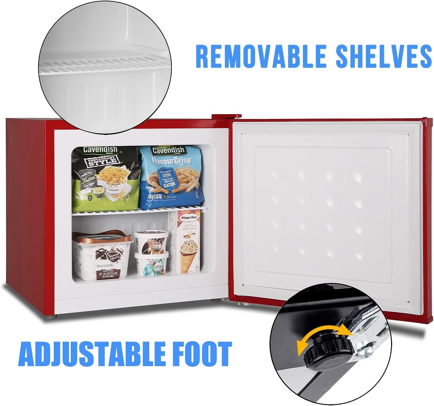 Antarctic Star Mini Upright Freezer -1.2 cu.ft Compact freezer with Removable Shelves and Adjustable Thermostat, for Home/Kitchen/Office(Red)