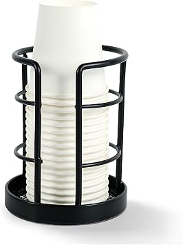 HillSpring Metal Bathroom Cup Dispenser, Sturdy Storage Holder for 3 oz, 4 oz Small Disposable Paper Cups, Paper Cup Dispenser for Mouthwash, Black