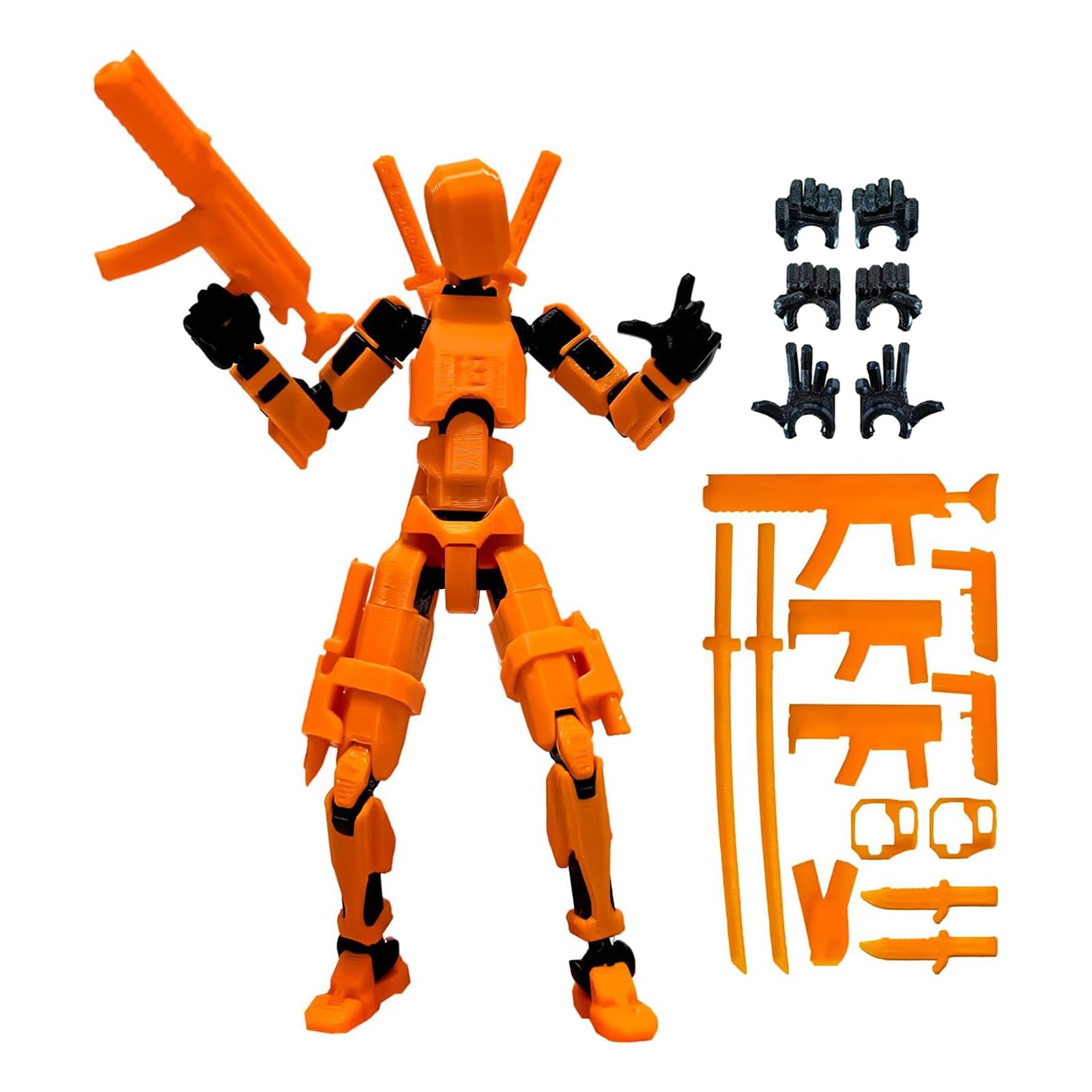 altuco (Assembly Completed) 5.5 Inch T13 Action Figure with Lots of Weapons,3D Printed Multi-Jointed Movable Orange Dummy 13 Toy