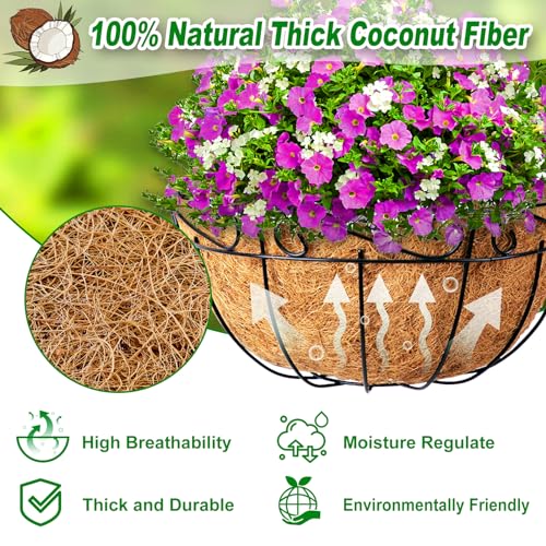 REMIAWY Hanging Basket Coco Liners, Coconut Planter Basket Liners 4 Packs 12 Inch 100% Natural Round Coco Fiber Replacement Liner for Hanging Basket Plants Outdoor Garden Flower Pot Vegetables - Thumbnail 2