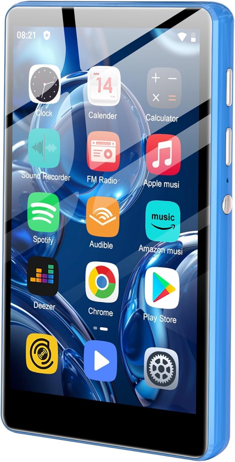 SWOFY Lecteur MP3/MP4 80 Go Bluetooth WiFi, Écran Tactile 4,0", Portable Stéréo avec Radio FM, Enregistreur, Ebook, Navigateur, Couleurs Noir/Bleu