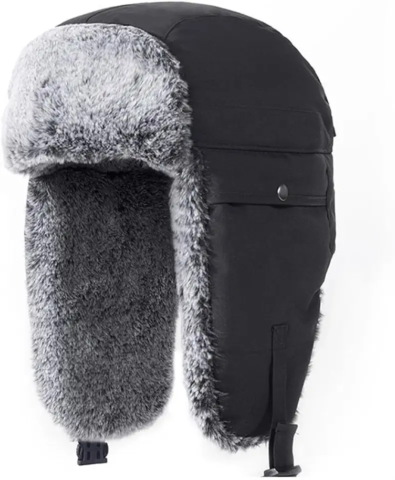 Chapéu de Caçador De Inverno Masculino com Protetores de Orelha à Prova de Frio Quente Pele SintéTica Chapéu de Esqui De Caça de Soldado Russo