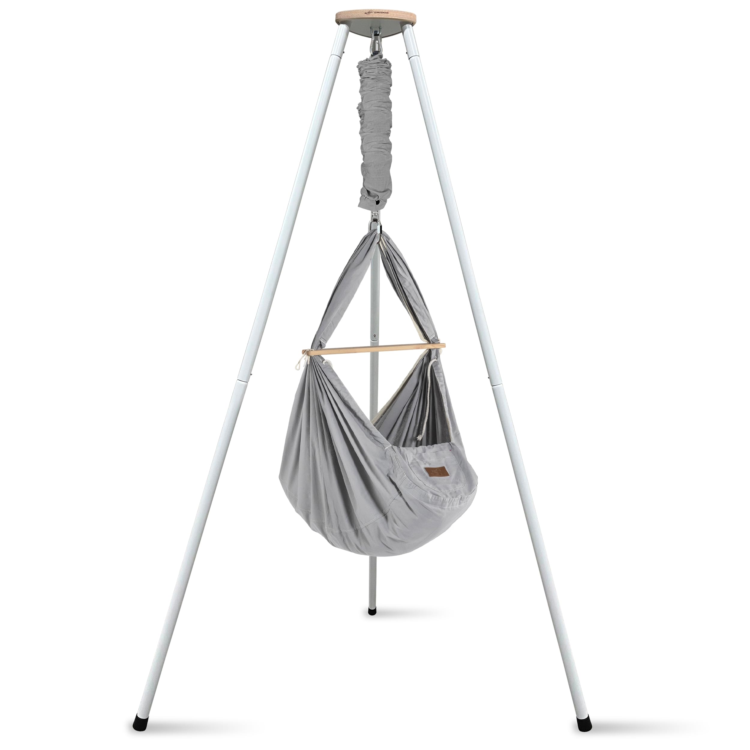 SCHMUSEWOLKE Federwiege Bio Grey - mit Tipi weiß - Hängematte für Babys und Kleinkinder ab Geburt bis 3 Jahre - Bio-Baumwolle - Mit Schafwollmatratze