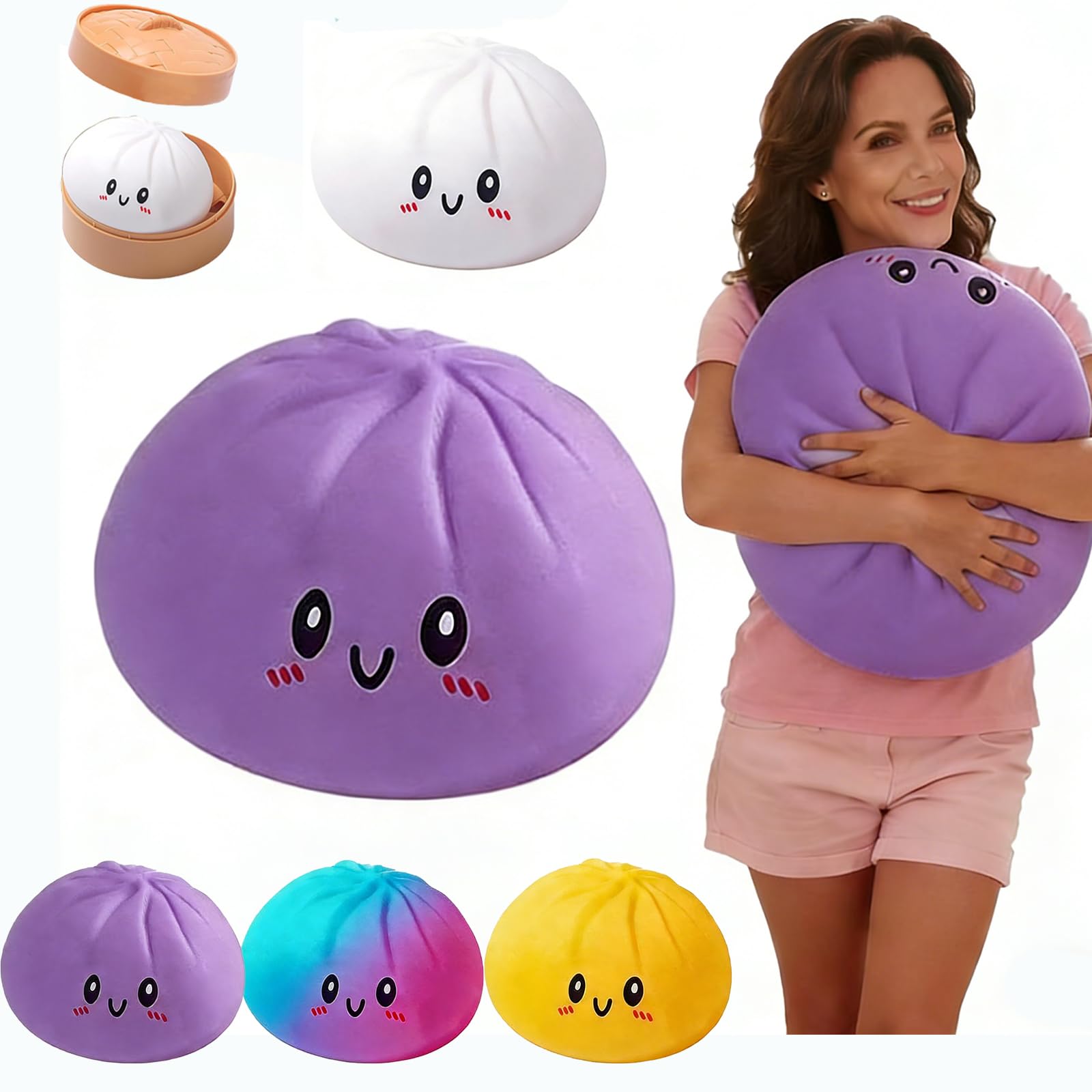 Giant Dumpling Squishy, 4/6/10 Inch Jumbo Dumpling Stress Ball, Dumplings Squishy Large, Anxiety Relief Fidget Toy, Sensory Toys for Kids with Autism (Purple M: 15cm/6 Inch)