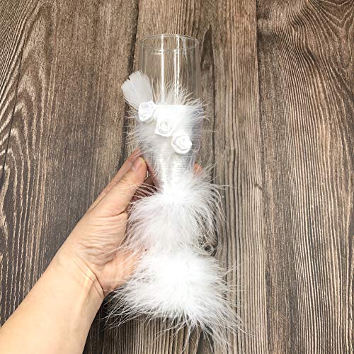 Abbie Home Wedding Reception Celebration Champagne Toasting Flute Set- Feather Dress Mini Suit Decorated Bride And Groom Champaign Flute, Set Of 2 (Black Glass Set) #TOP2
