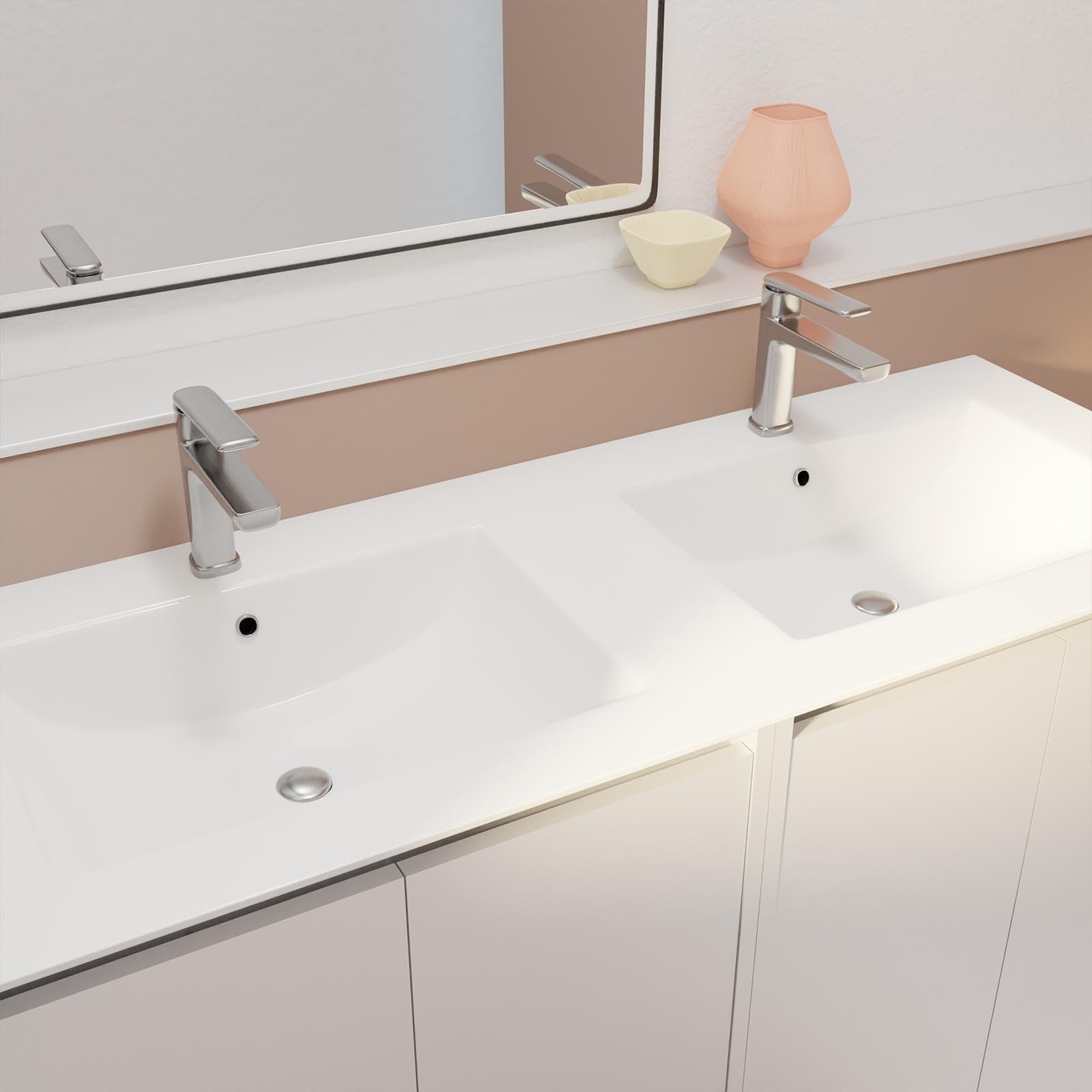 Pack Meuble Salle de Bains 120 cm Laqué Blanc, 4 portes avec Vasque Céramique - XENOS