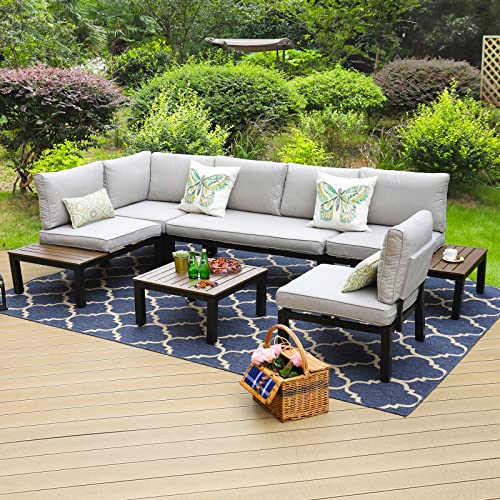 Sophia & William 6 Pieces Patio Conversation Set, Outdoor Sectional Sofa Set With Cushions-2 X Single Sofa With Side Table,2 X Single Sofa,1 X 2-Seat Sofa,1 X Tea Table, Metal Furniture Set For Garden #TOP21