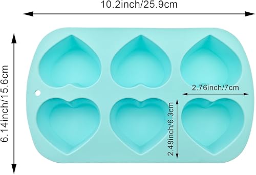 Miniatura 2 de Paquete de 2 moldes de silicona con forma de corazón, 6 cavidades, moldes de silicona para chocolate, molde de corazón para el día de San Valentín
