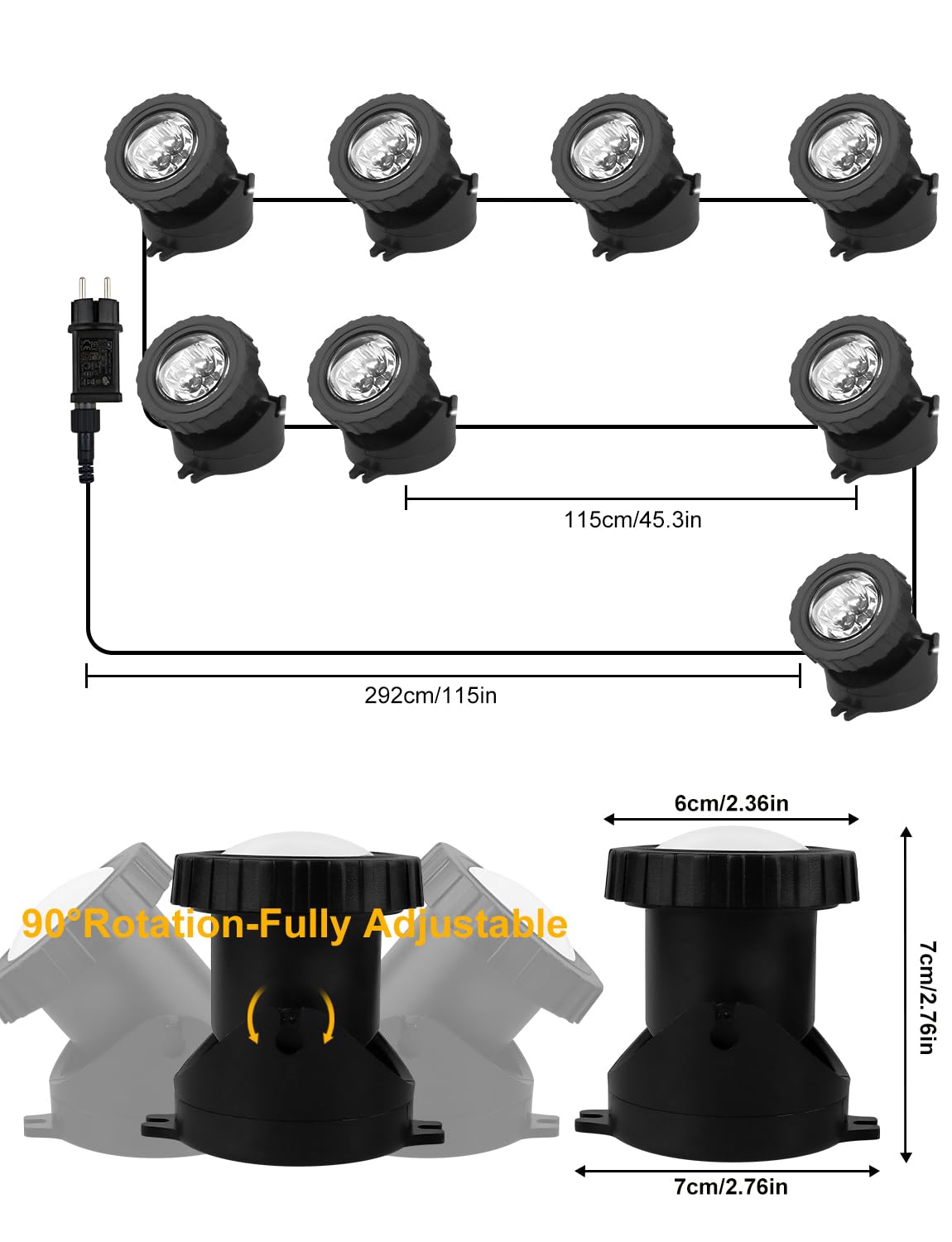 NATPOW Luces para Estanques, 16 Millones de Colores Luz Estanque Sumergible, APP y Control Remoto, IP68 Impermeable Focos para Piscina, Fuente, Acuario, Jardín, Patio, 8 in 1