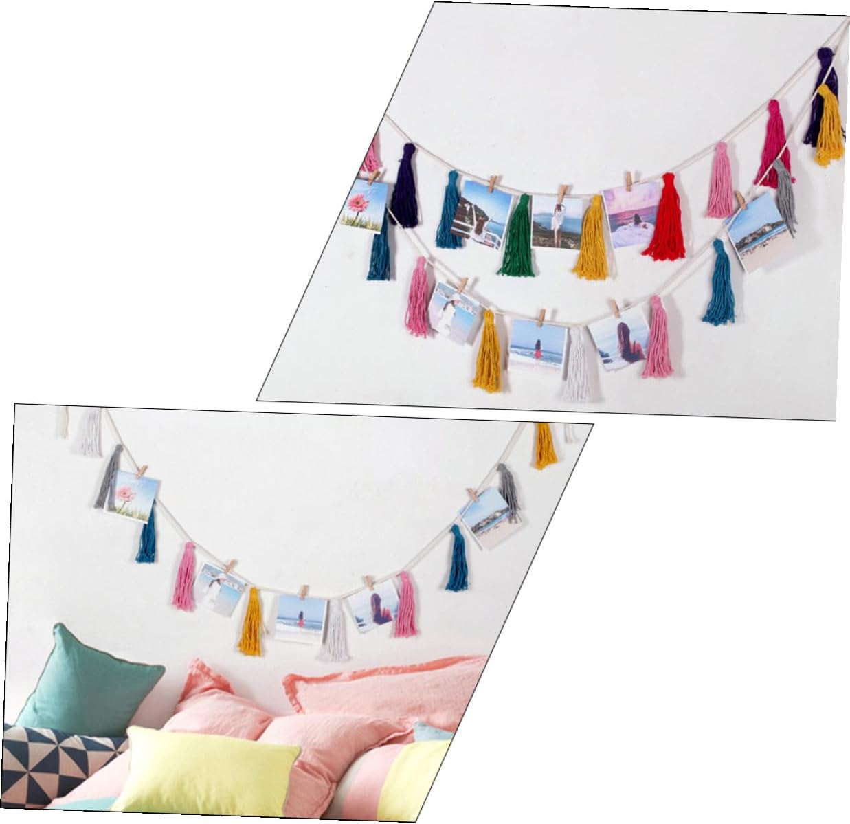 KICHOUSE Colorful Tassel Garland Wall Hanging Bohemian Tassel Banner Home Decor Two-piece Set for Living Room Nursery and Party Decorations