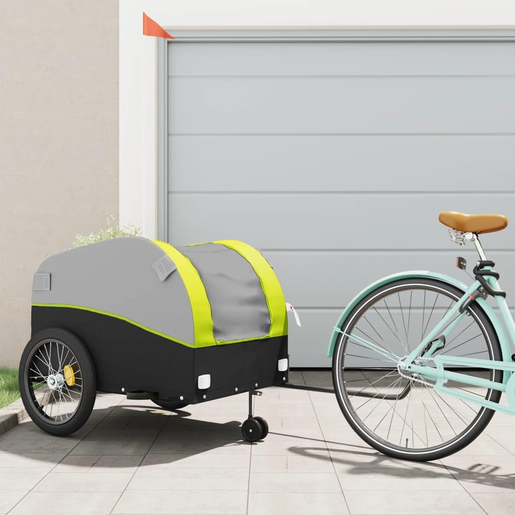 Remorque pour vélo Robuste Noir et Jaune Fer avec Roue de et Drapeau de sécurité idéale pour Transport Cargo Bagages et Promenade en Plein air