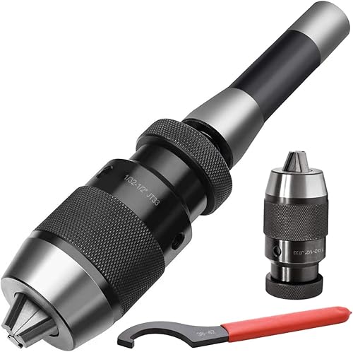 Earl Diamond Portabrocas súper resistente de 132"-12" con adaptador de vástago R8 Portabrocas sin llave integrado de precisión (JT33)