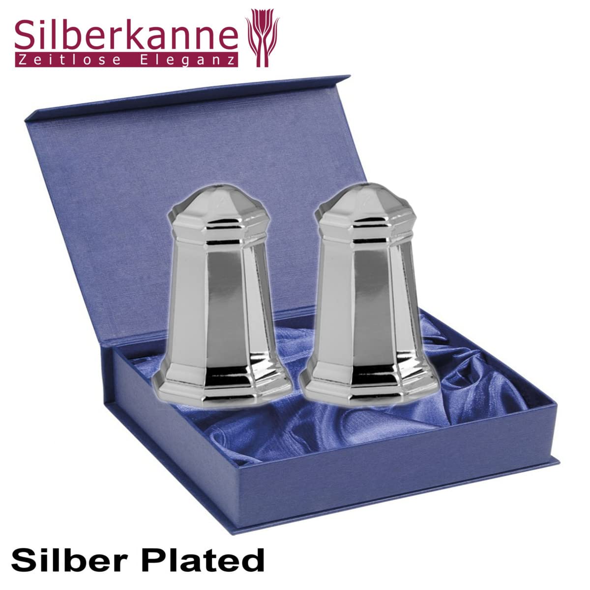 Salz- und Pfefferstreuer "Hamburg" | Achteckig | Silber Plated versilbert | 4x3 cm | Edles Tafelsilber | Ideal als Geschenk