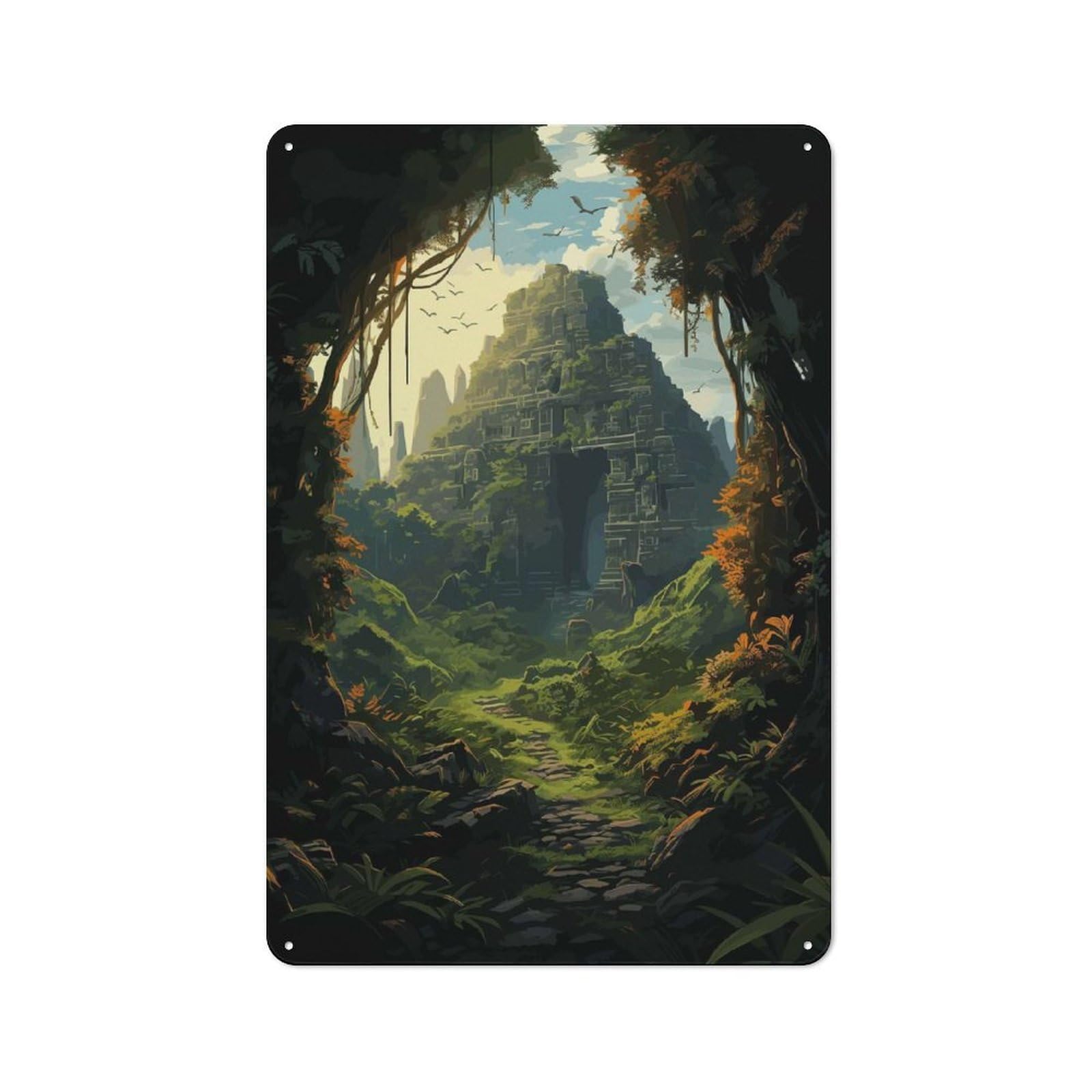 Junmoney Style-8 30X20cm Rustic Tin Sign With Lost Ancient Temple For Home Office Or Studio, For Metal Sign Collectors, For Garage And Workshop Walls