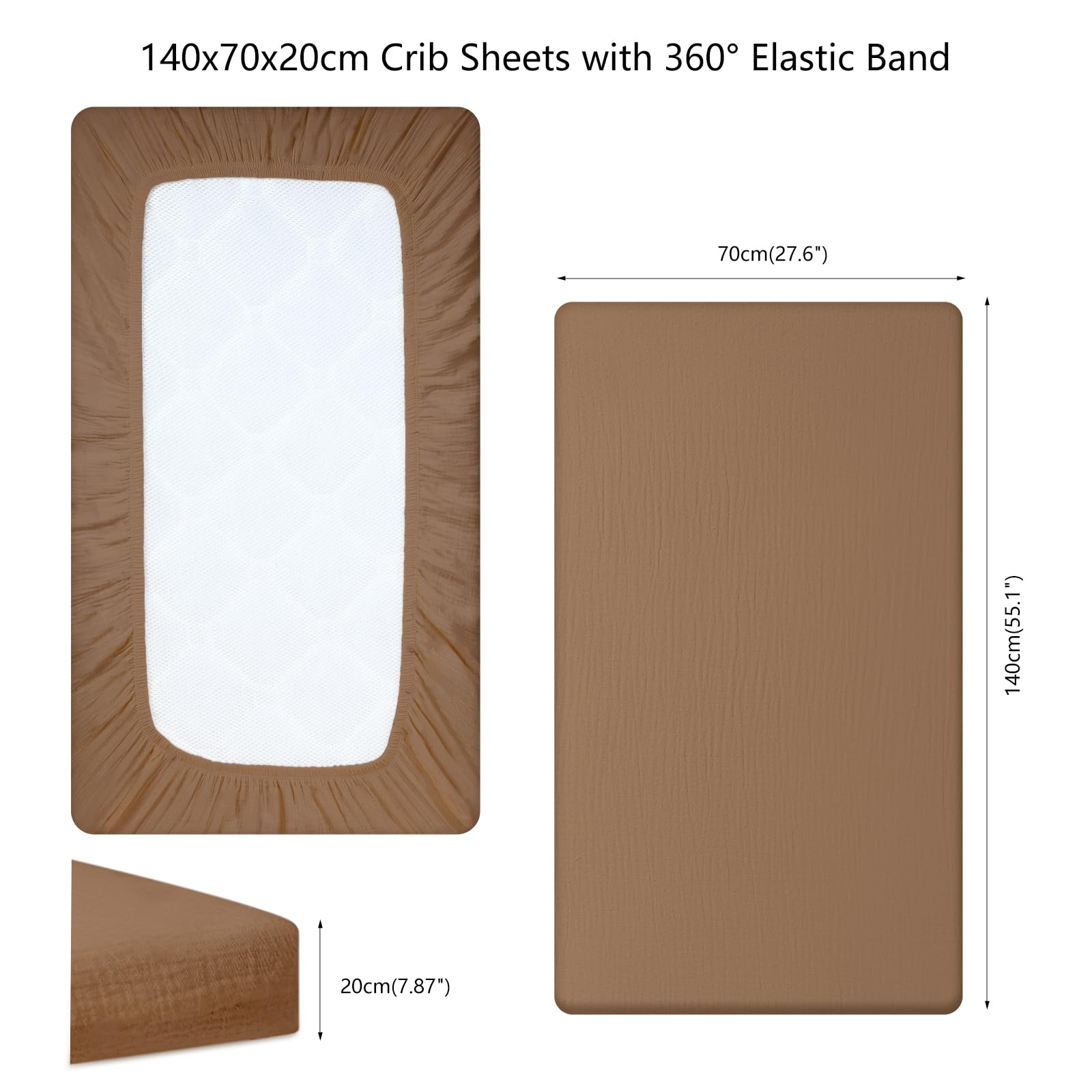 Peepeemax Cot Bed Sheets 140 x 70 Fitted, Muslin Cotton Cot Sheets - Image 3