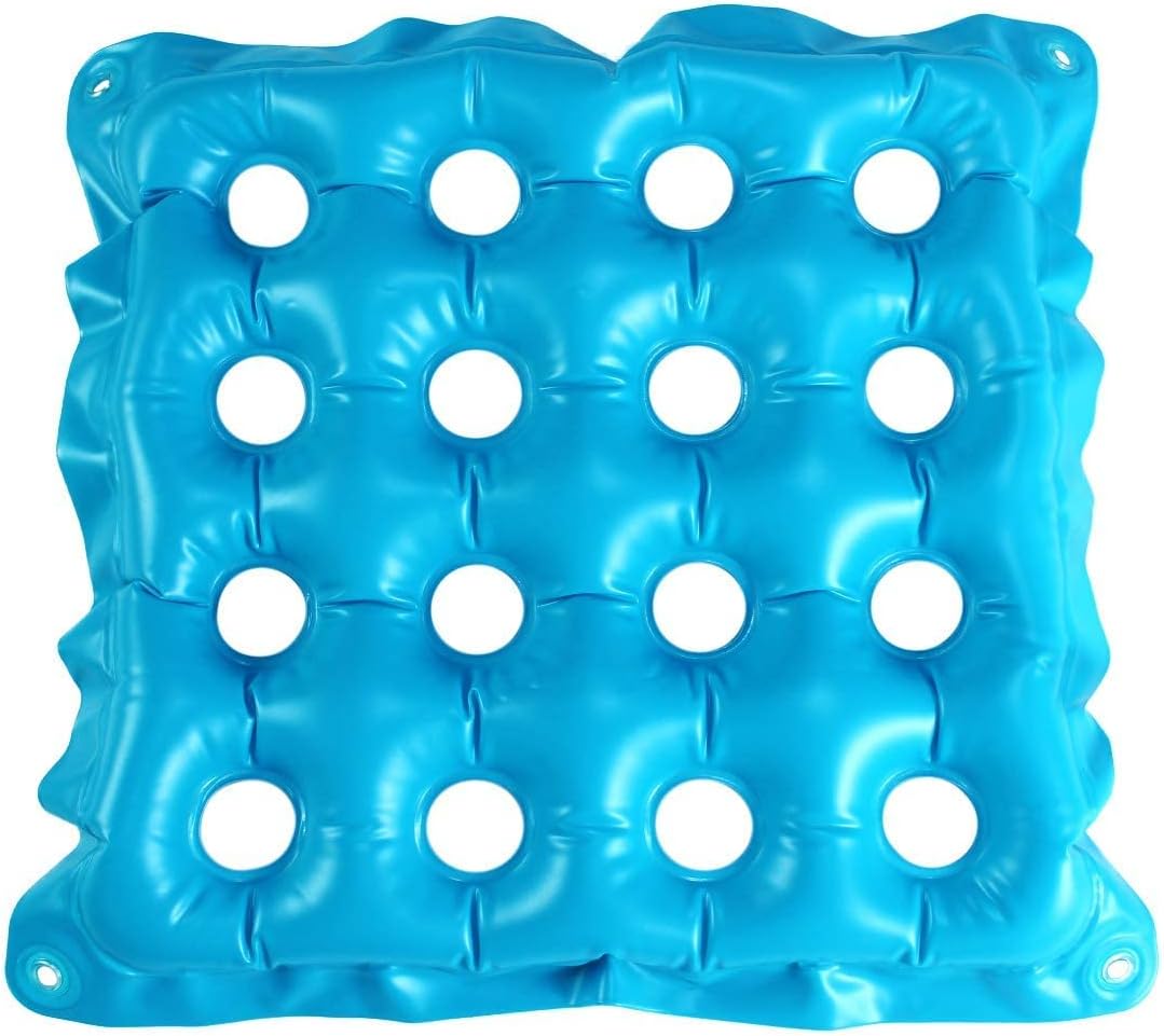 SUNSHINE-MALL Seat Cushion Air/Water Inflatable Chair Pad for Wheelchair, Office Chair, Cars, Home Living, Pressure Relief Pillow, Adjustable Volume & Softness Non-Slip Hip Protector (Blue-PVC)
