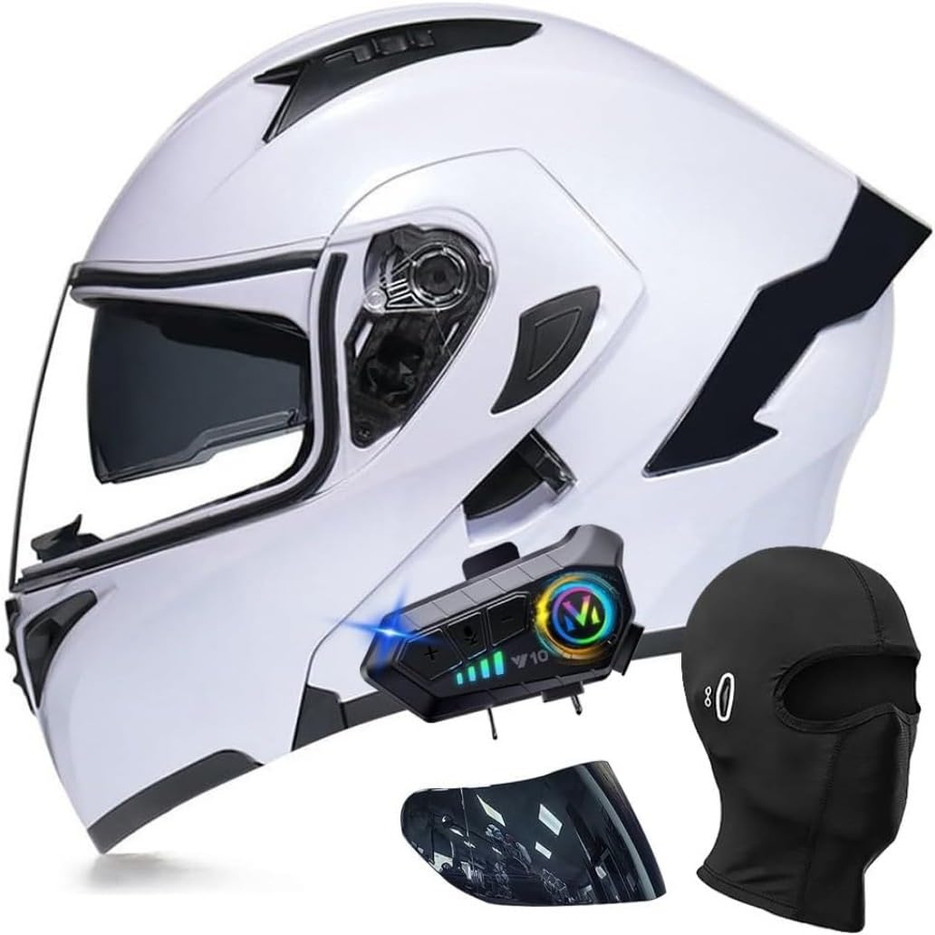 Bluetooth Cascos Modulares de Moto, Casco Abatible ECE/Dot Homologado, Casco Modular Integrado con Visera Solar Doble Antivaho y Forro Extraíble