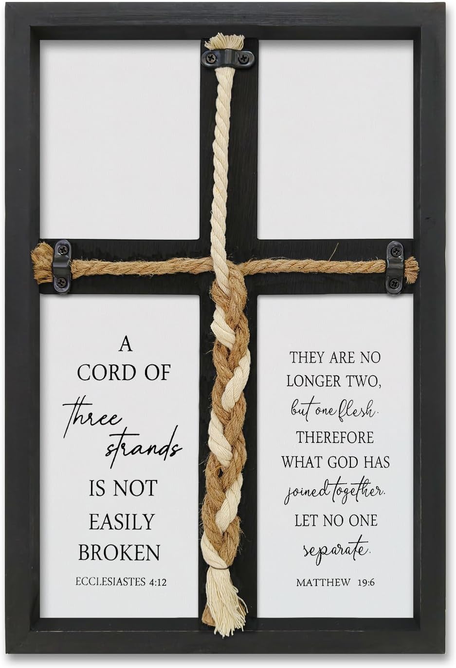 FZMHASLWW A Cord of Three Strands Wedding Ceremony Unity Sign Framed 15x10 Inch Christian Marriage Prayer Cross Matthew 19 6 Wall Decor Hanging (Black)