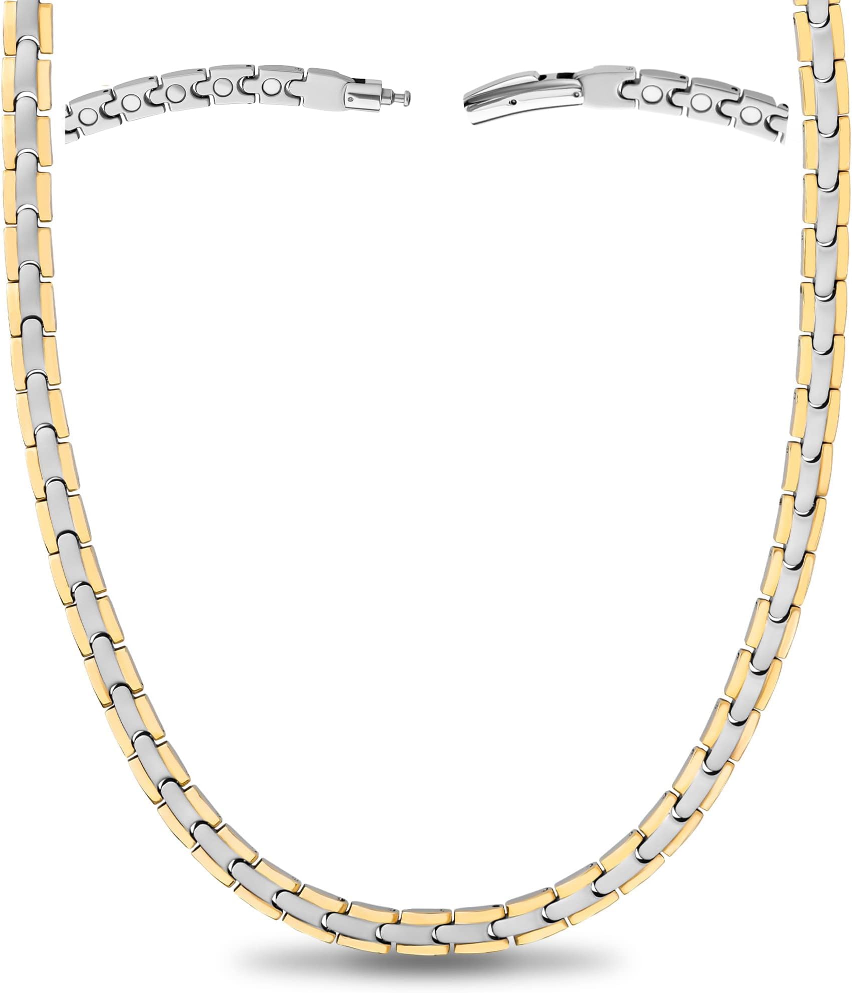 MagnetRX Titanium Magnetic Necklace – Ultra Strength Magnetic Necklaces for Women & Men – Effective Titanium Necklace with 62 Magnets (Silver & Gold, 22 Inches)