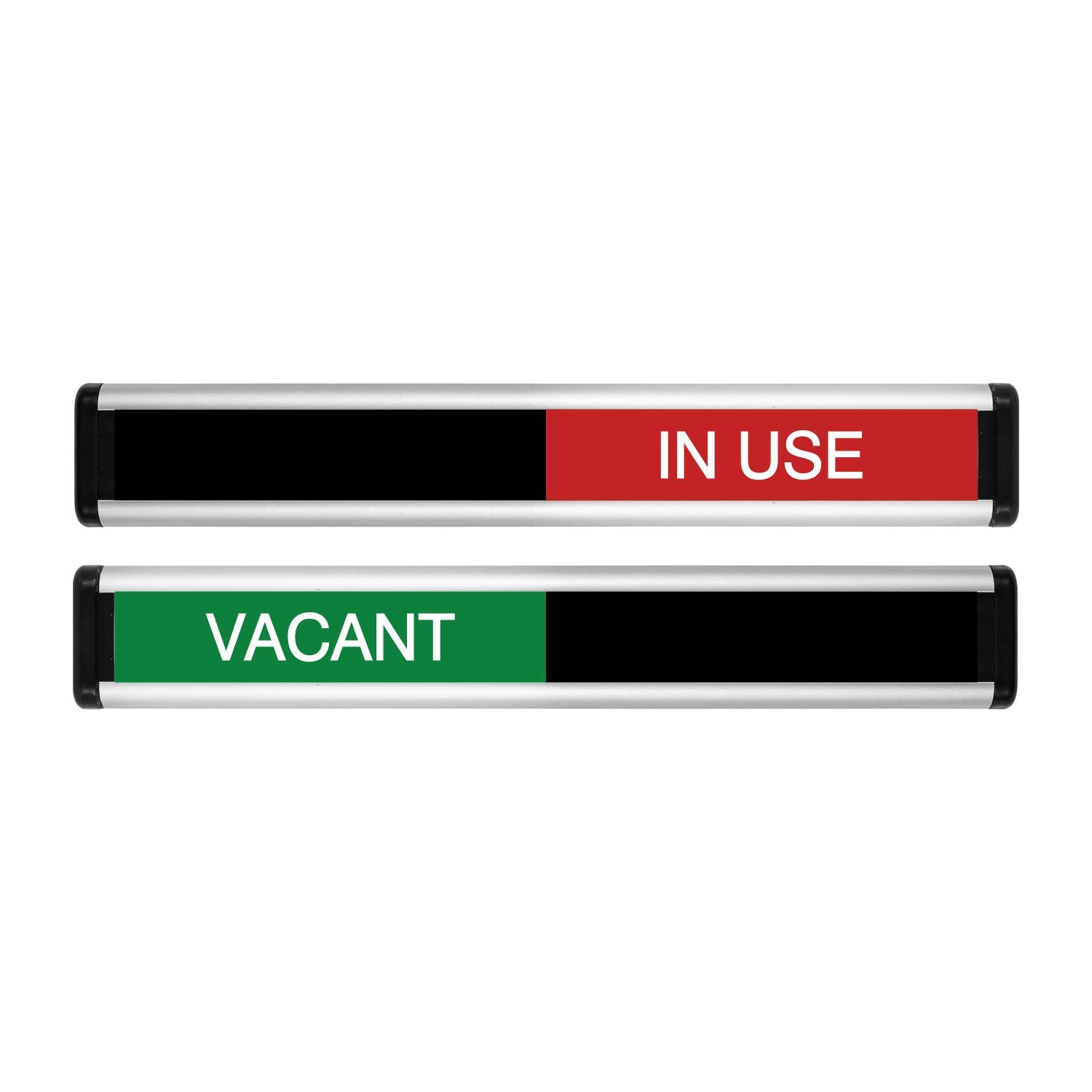 Viro DisplayVacant/In Use Sliding Door Sign – Green/Red Edition – 214 x 40mm – Anodised Silver Profile with Black End Caps – Self-Adhesive Fixing