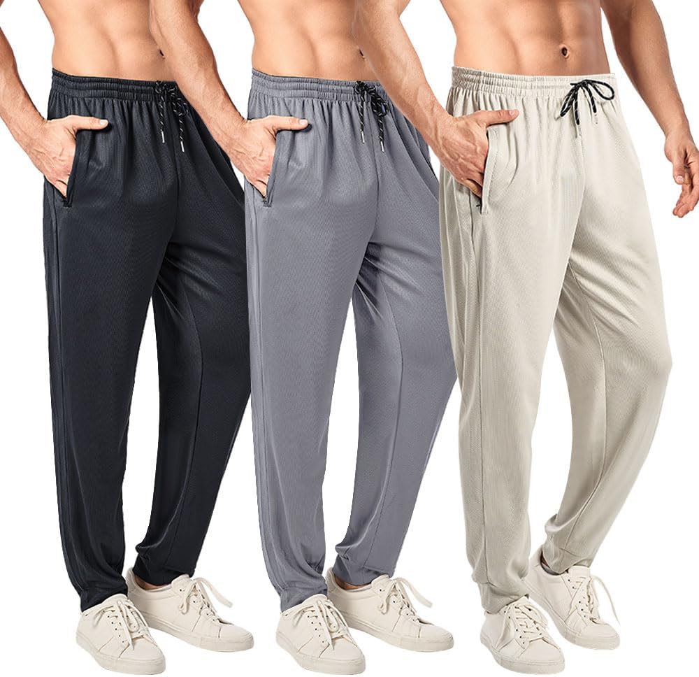 Men’s Mesh Jogger Sweatpants 3 Pack – Lightweight...