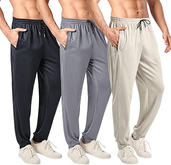 Mens Mesh Jogger Sweatpants 3 Pack Lightweight Quick Dry Athletic Pants with Zipper Pockets for Workout, Running