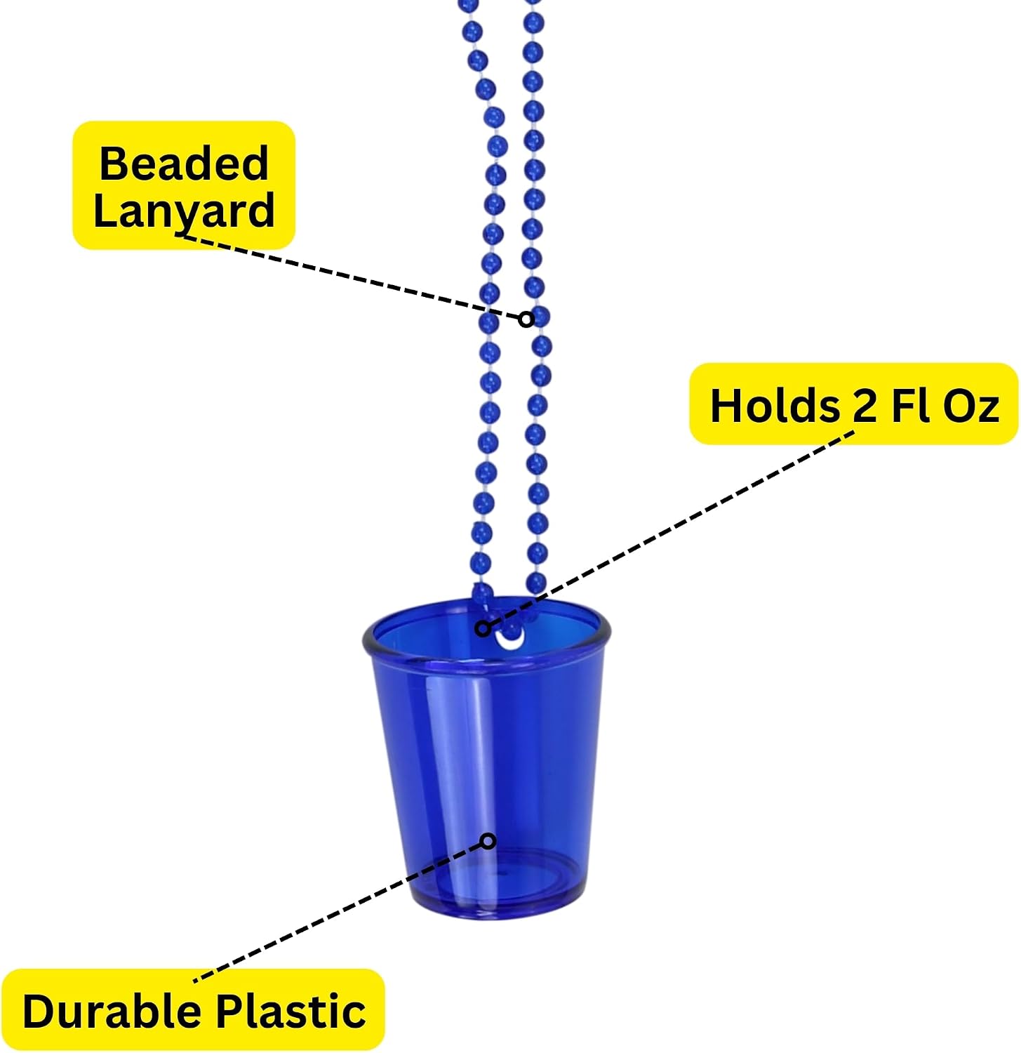 Iconikal Shot Glass on Beaded Necklace, Blue, 12-Pack