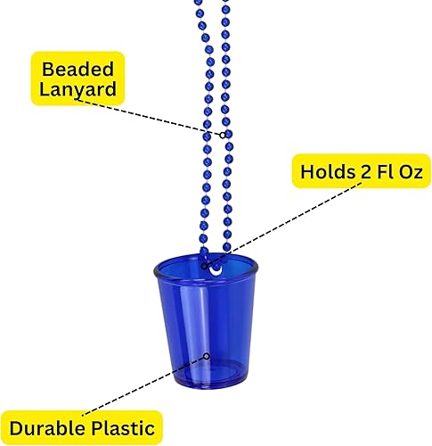 Miniatura 3 de Iconikal Paquete de 12 vasos de chupito en collar de cuentas, colores surtidos, plástico duradero de 2 onzas, vasos de chupito, portón trasero y más
