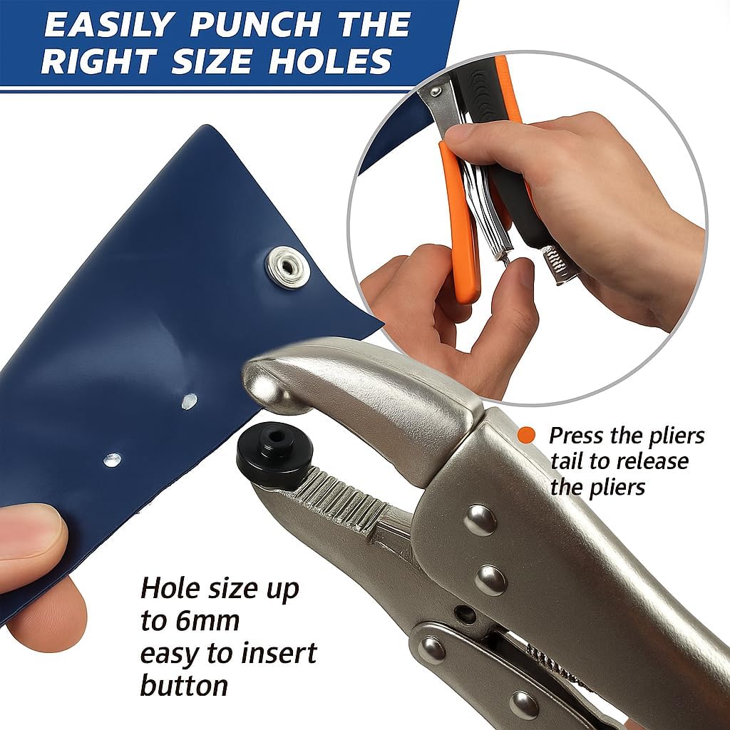 Heavy‑Duty Adjustable Snap Fastener Tool Kit – Includes Punch Die & 210 Stainless Steel Snaps – Repair Boat Covers, Canvas, Tents, Leather, Tarps, Upholstery-Orange