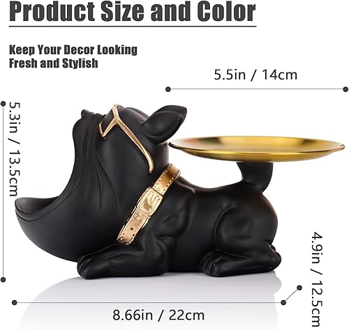 Miniatura 3 de Decoración de bulldog francés con cuenco para llaves para mesa de entrada, estatuas de bulldog negro, decoración del hogar, estatua de perro con