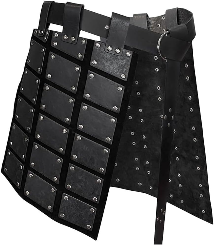 GORGECRAFT Medieval Faux Leather Thigh Armor Retro Double Sides Viking Leg Waist Armor Protector with Belt Mercenary Knights Skirt Armor for LARP Men Halloween Cosplay Costume Black