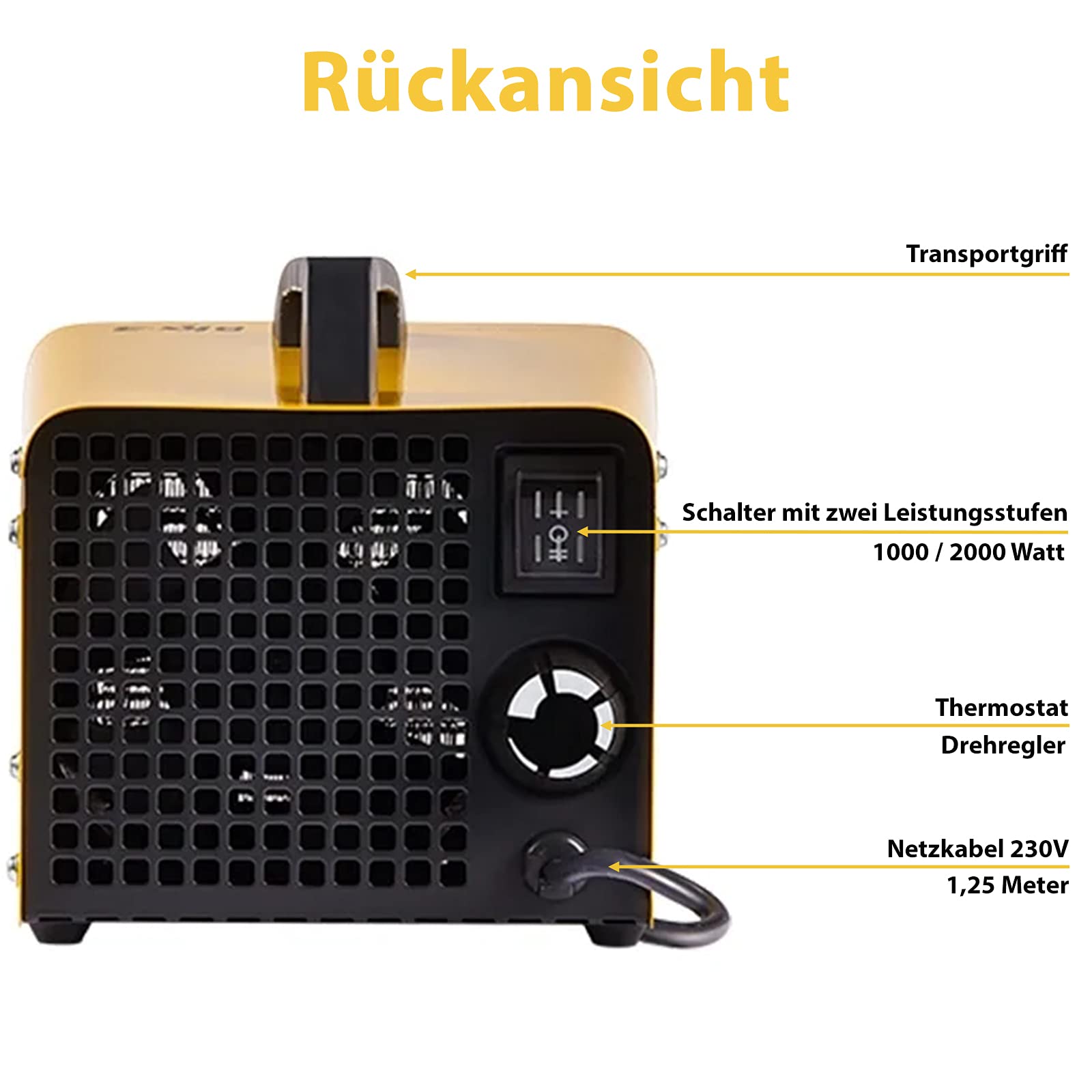 Ballu BKX-3 ceramiczny termowentylator elektryczny, 2 stopnie grzania 1000 W/2000 W, grzejnik budowlany z termostatem, elektryczna dmuchawa, grzejnik – na plac budowy, do domu, warsztatu, mieszkania,