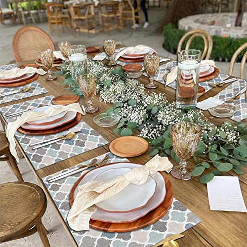 Retro Moroccan Placemats Set Of 6 Cotton Linen Table Mats Grey Modern Geometric Quatrefoil Place Mat Non-Slip Heat Insulation Washable Table Mats For Dinning Kitchen Table Decor 12 X 19 Inch #TOP4