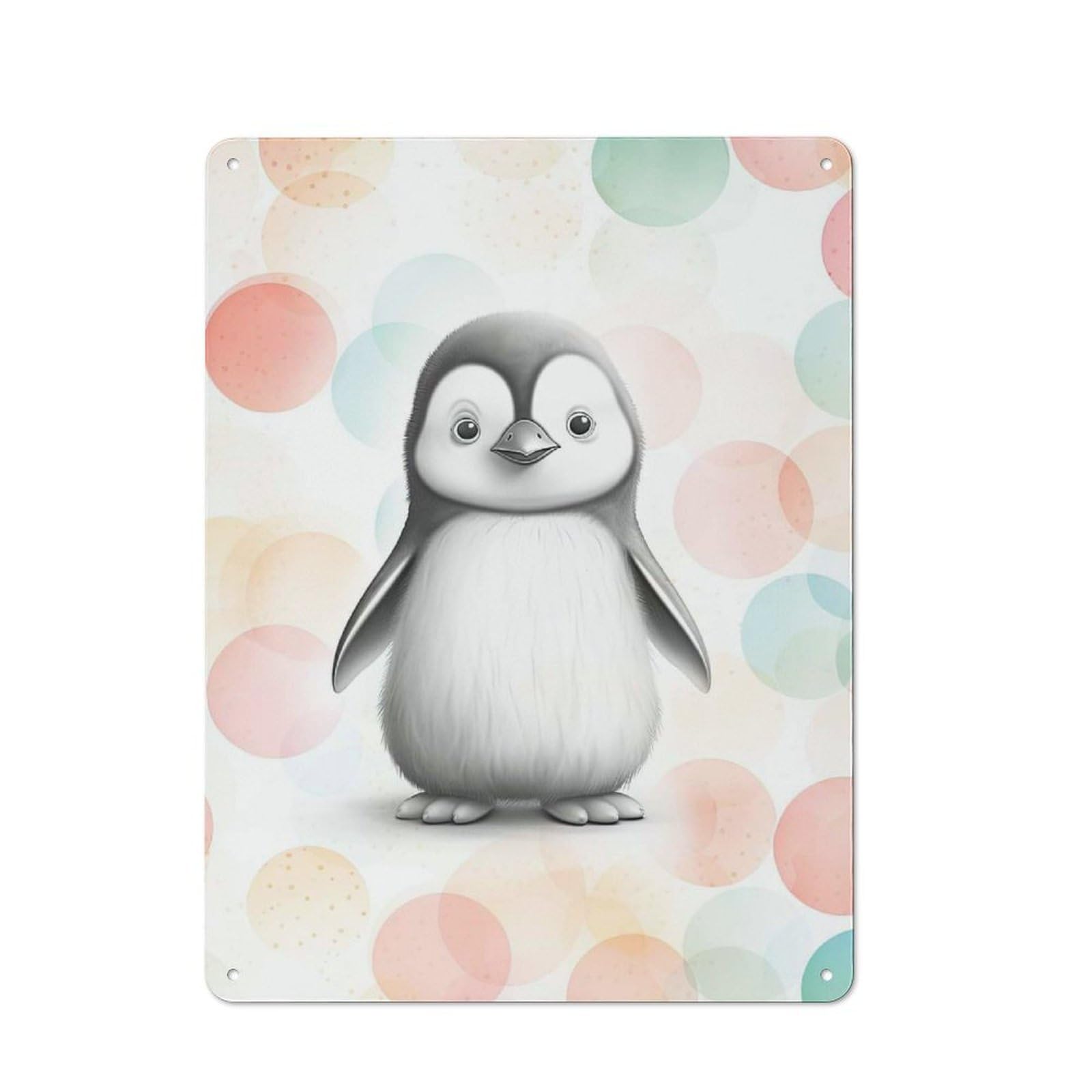 Junmoney Penguin Chick Friendly Metal Wall Decor 40X30cm, Decorative Metal Plaque For Tea Room, Shop Wall Or Breakfast Area