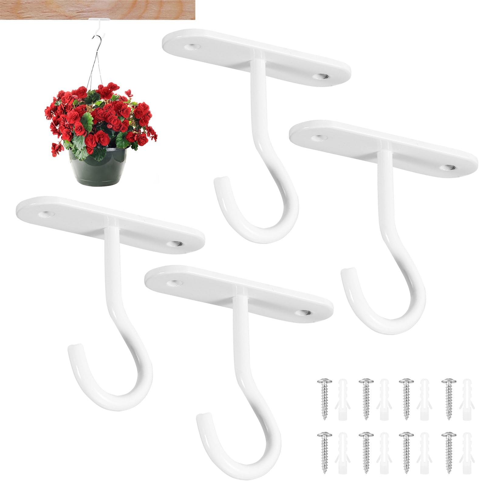Confezione da 4 ganci da soffitto per appendere piante, ganci da soffitto in metallo con viti, ganci da parete per vasi di fiori, lampade, mangiatoia per uccelli e come decorazione per la