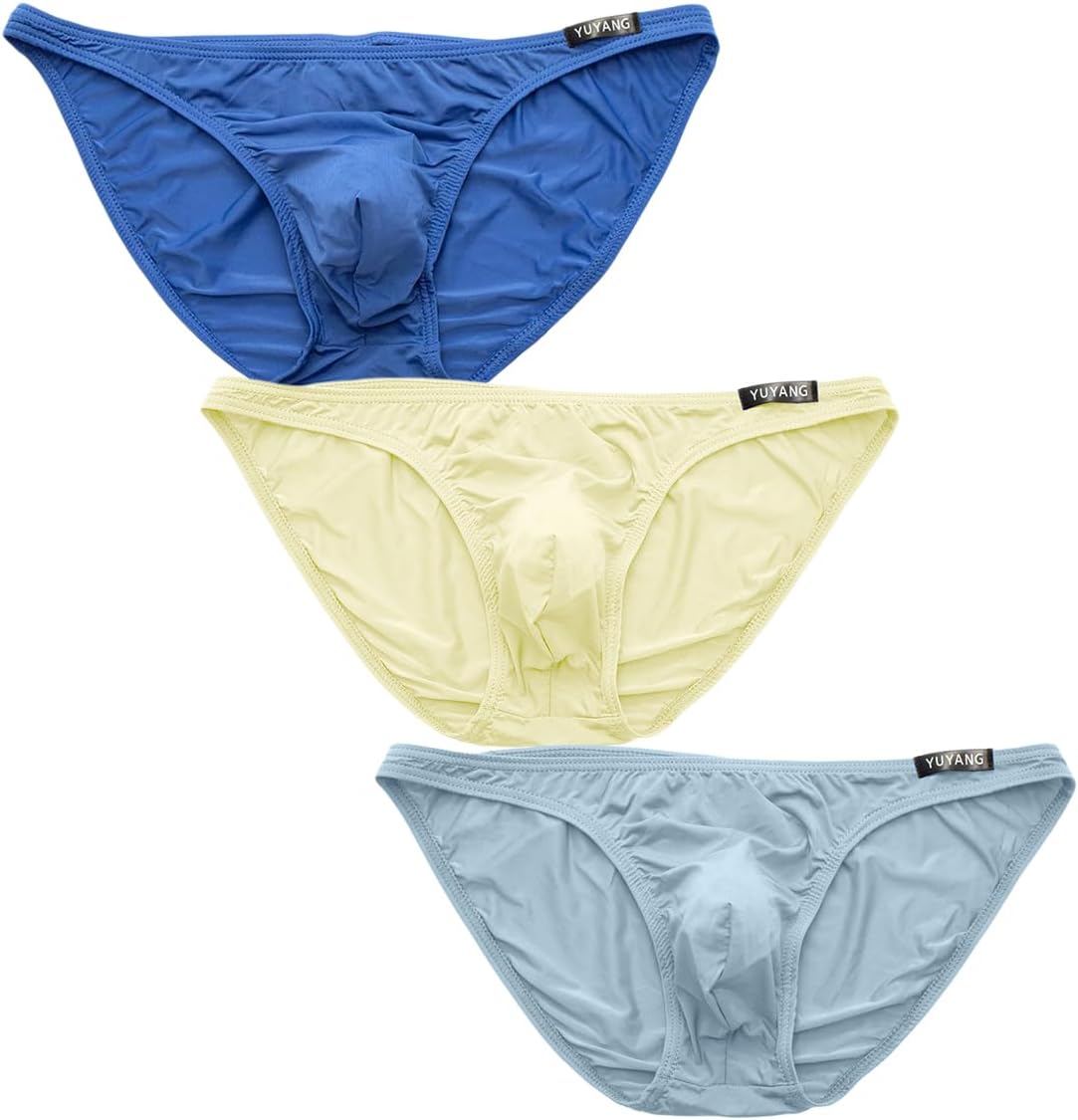 TAPUU Mens Ice Silk Low Rise Bikini Briefs Underwear