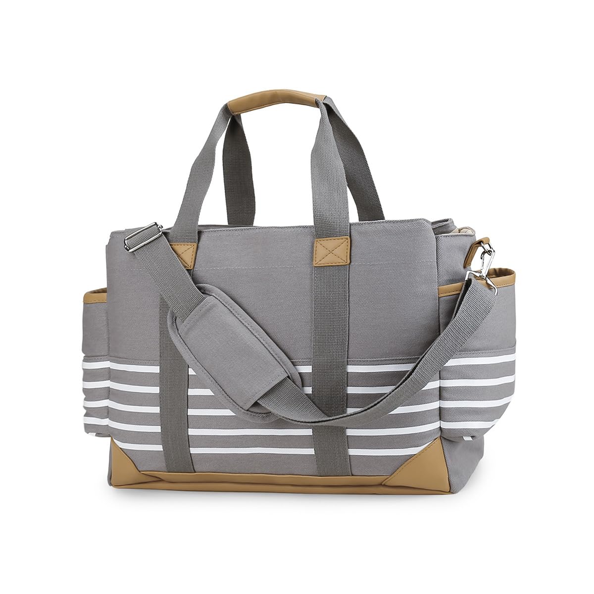 SONARIN Canvas Baby Changing Bag,Large Capacity Nappy Changing Tote Bag with Removable Shoulder Strap,Portable Maternity Messenger Travel Diaper Bags with Stroller Straps(Grey)