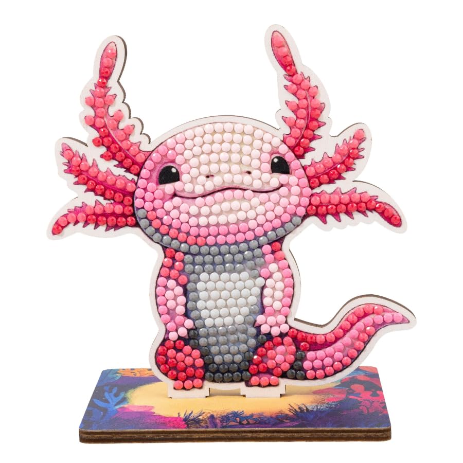CRYSTAL ART Wildlife Buddies - Kit Diamond Painting Originale, Axolotl, Diamatini in Resina Brillante, Set Creativo 6+ con Supporto in Legno, 11cm,