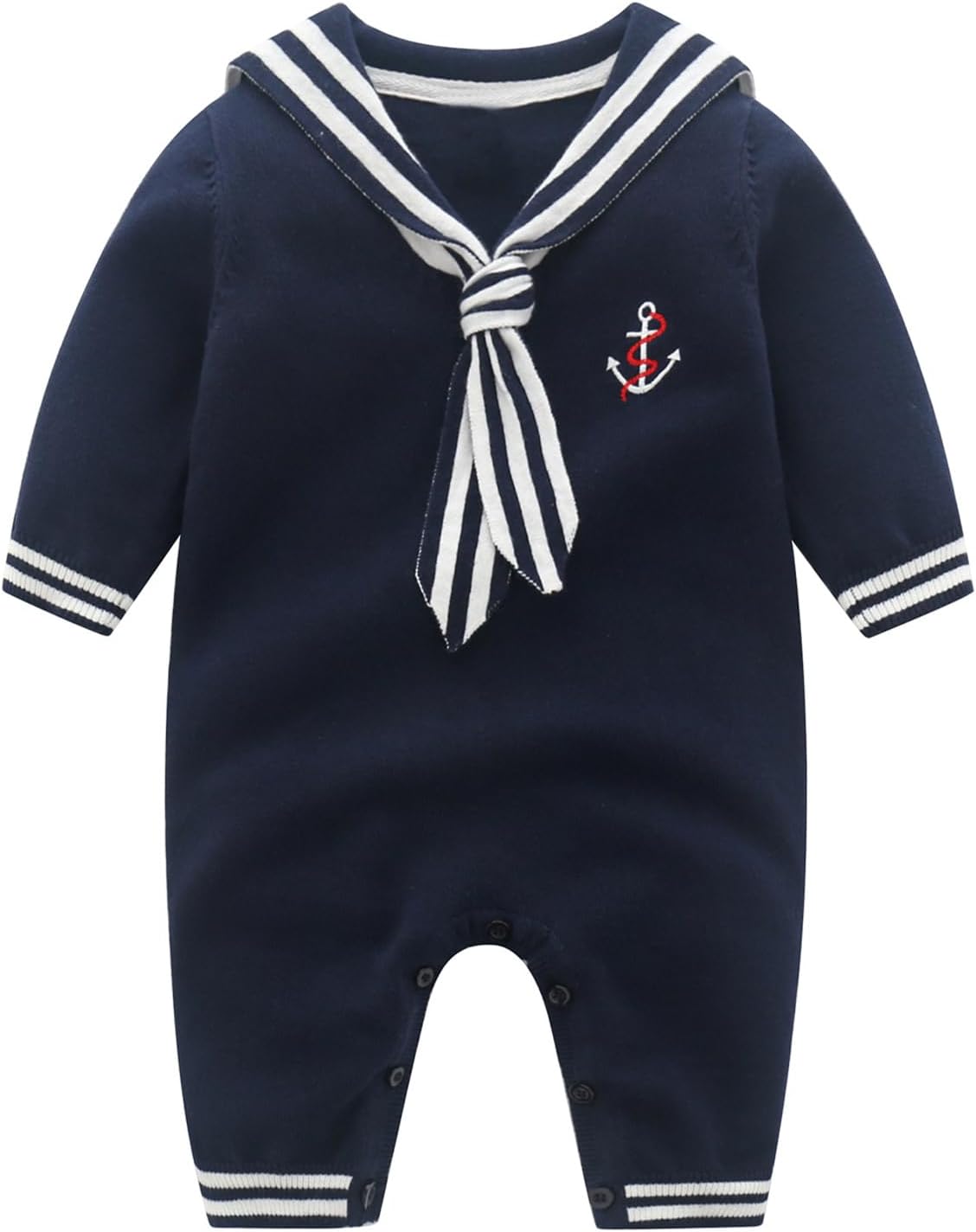 LittleSpring Baby Boy Girl Nautical Sweater Romper Long Sleeve Striped Collared Sailor Bodysuit