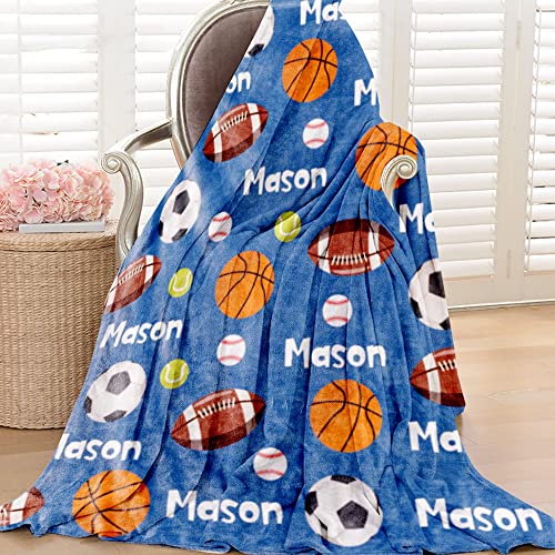 Image of Personalized Ball Blanket with Name for Boys Custom Name Blanket for Kids