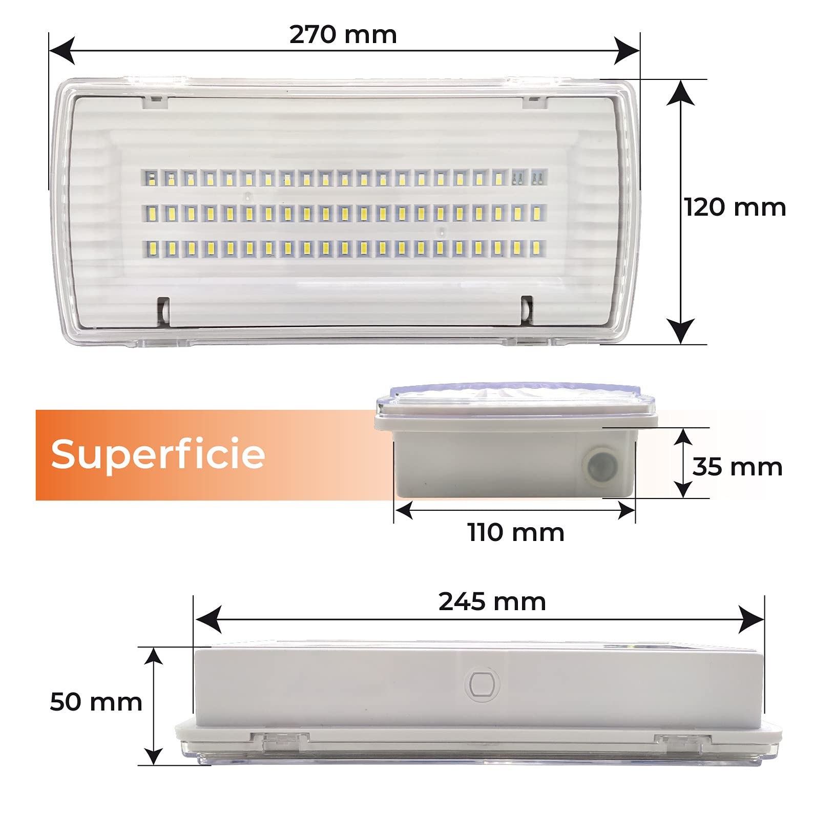 LED ATOMANT Pack 5x Luz de Emergencia LED Estanca 8W, IP65, Empotrar/Superficie, 450 Lumenes, 2 Horas de Autonomía, Para exteriores, Impermeable, resistente al agua