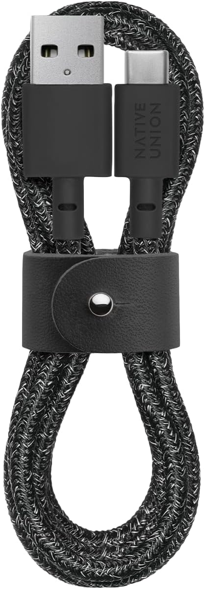 Native Union Belt Cable USB-C to USB-A - 4ft Ultra-Strong Charging Cable with Leather Strap Compatible with iPhone 16, Samsung Galaxy Z Fold 6, Flip 6, S24 Ultra, Pixel 9 Pro, iPad Pro (Cosmos)