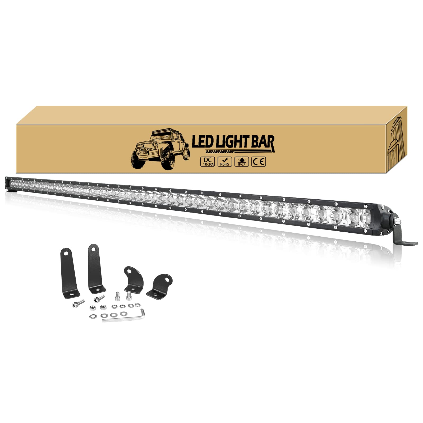 Willpower Barra LED 4x4 48'' 123cm 240W Única Fila Impermeable Faro Focos 12V 24V para Coche Tractor SUV ATV UTV Camión Barco Todoterreno Furgoneta