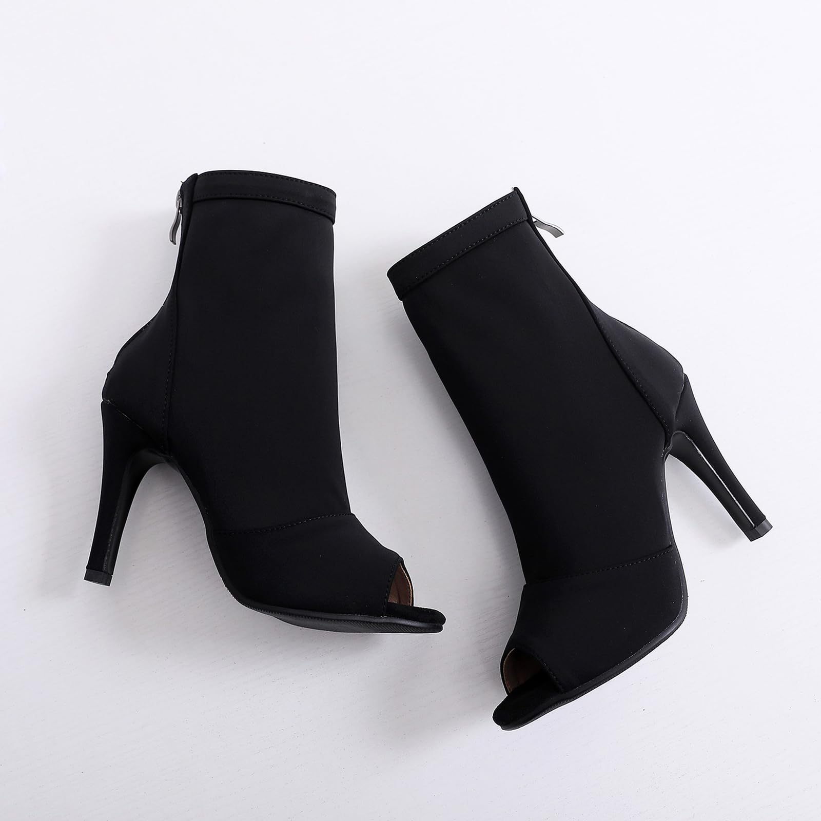 SWDZM Scarpe da Ballo Stivaletto Latino Americano Donna Punta Aperta con Tacco Alto Stivaletti da Sala Festa,Nero,Tacco 8.5cm,Gomma,41 EU