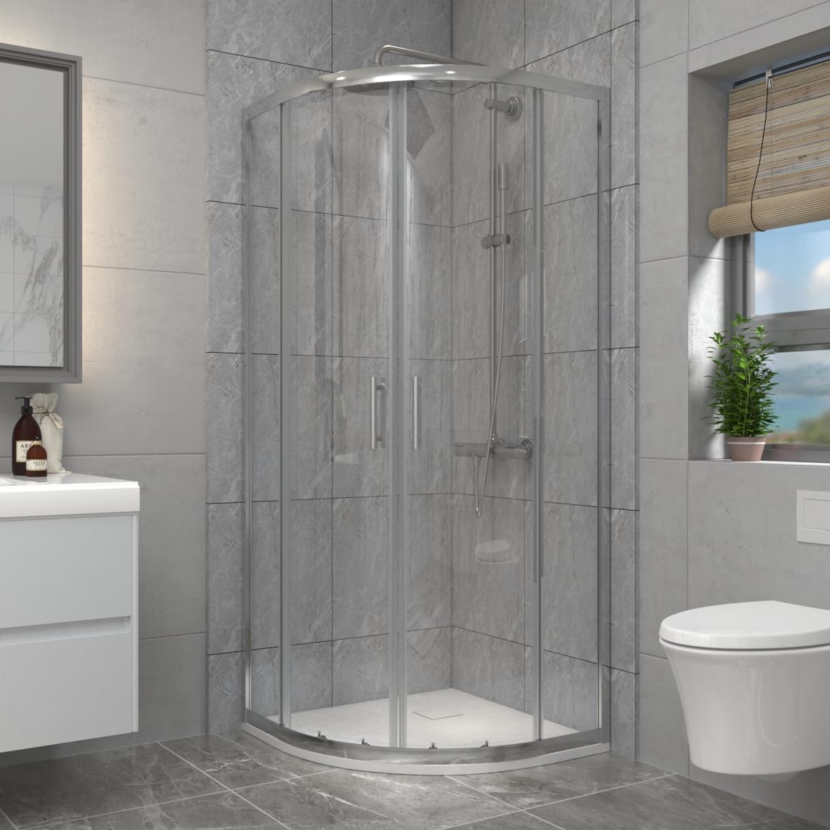 Aquariss 800X800mm Chrome Framed Quadrant Shower Enclosure Cubicle With 6Mm Tempered Glass Sliding Door