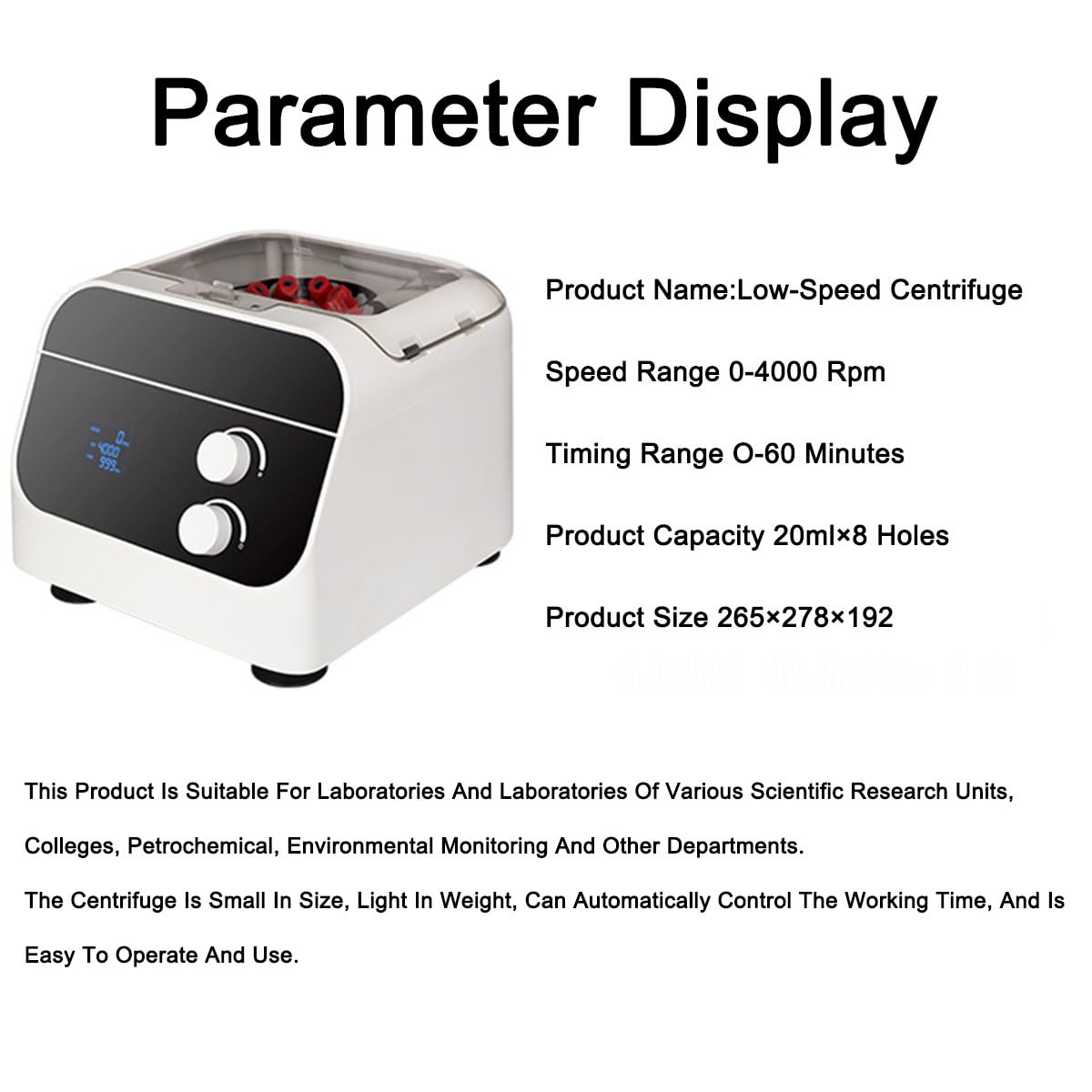 TAHALI PRP de Laboratorio centrífuga máquina centrífuga eléctrica de sobremesa centrífuga de Laboratorio con Tubo de centrífuga de 8 * 20ml para Sangre | Suero | Plasma, 0-4000 RPM