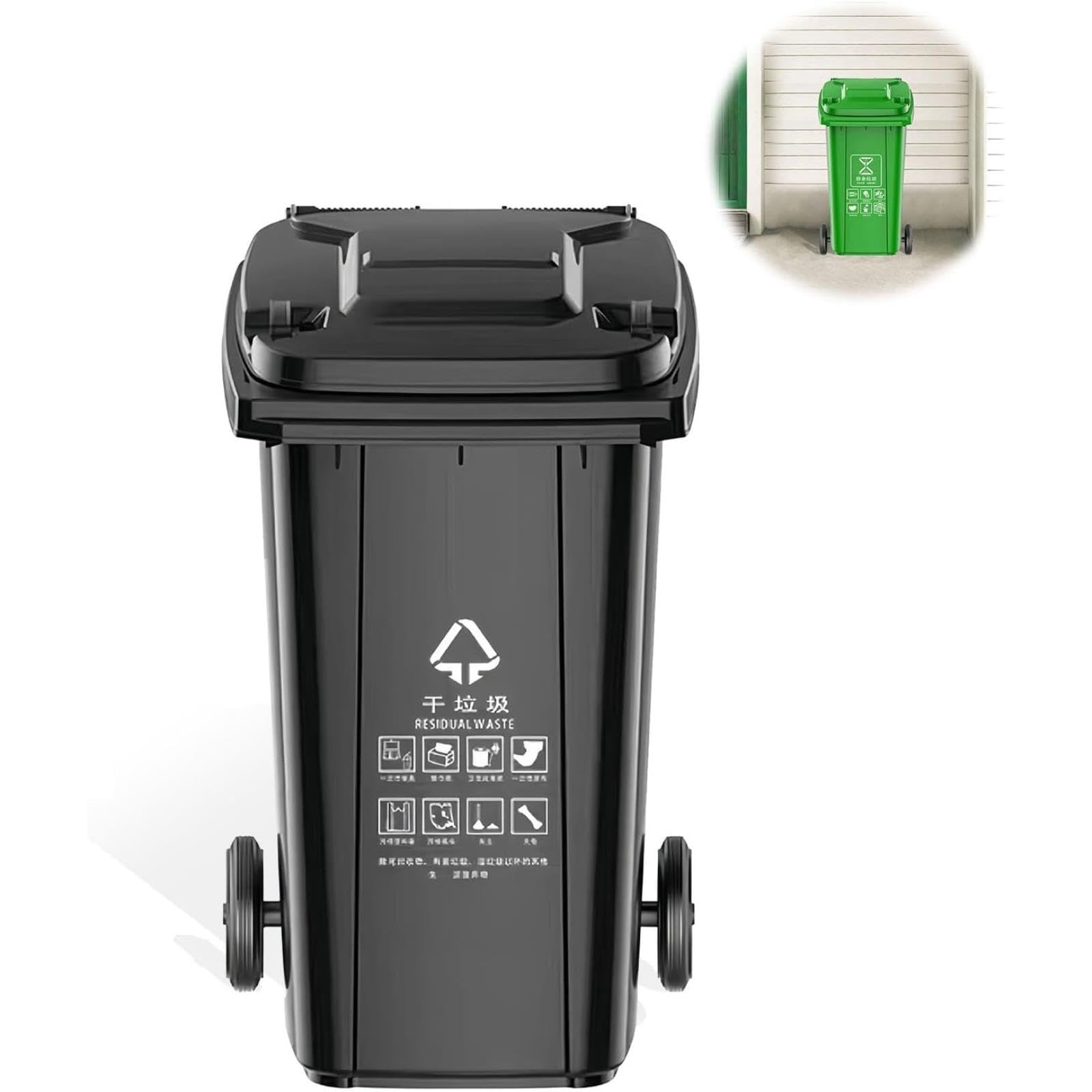 VITIWEDTY Outdoor Trash Can, Wheeled Garbage Can with Sealing Lid, Heavy Duty Waste Bin for Indoor and Outdoor Use (Black 100L)