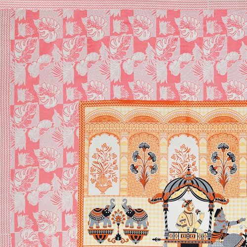 Image of RajasthaniKart Pure 100% Cotton Double Bed Sheet with 2 Pillow Covers (Bedsheet for Double Bed Cotton, Maharaja Elephant Jaipuri, King Size,5303)