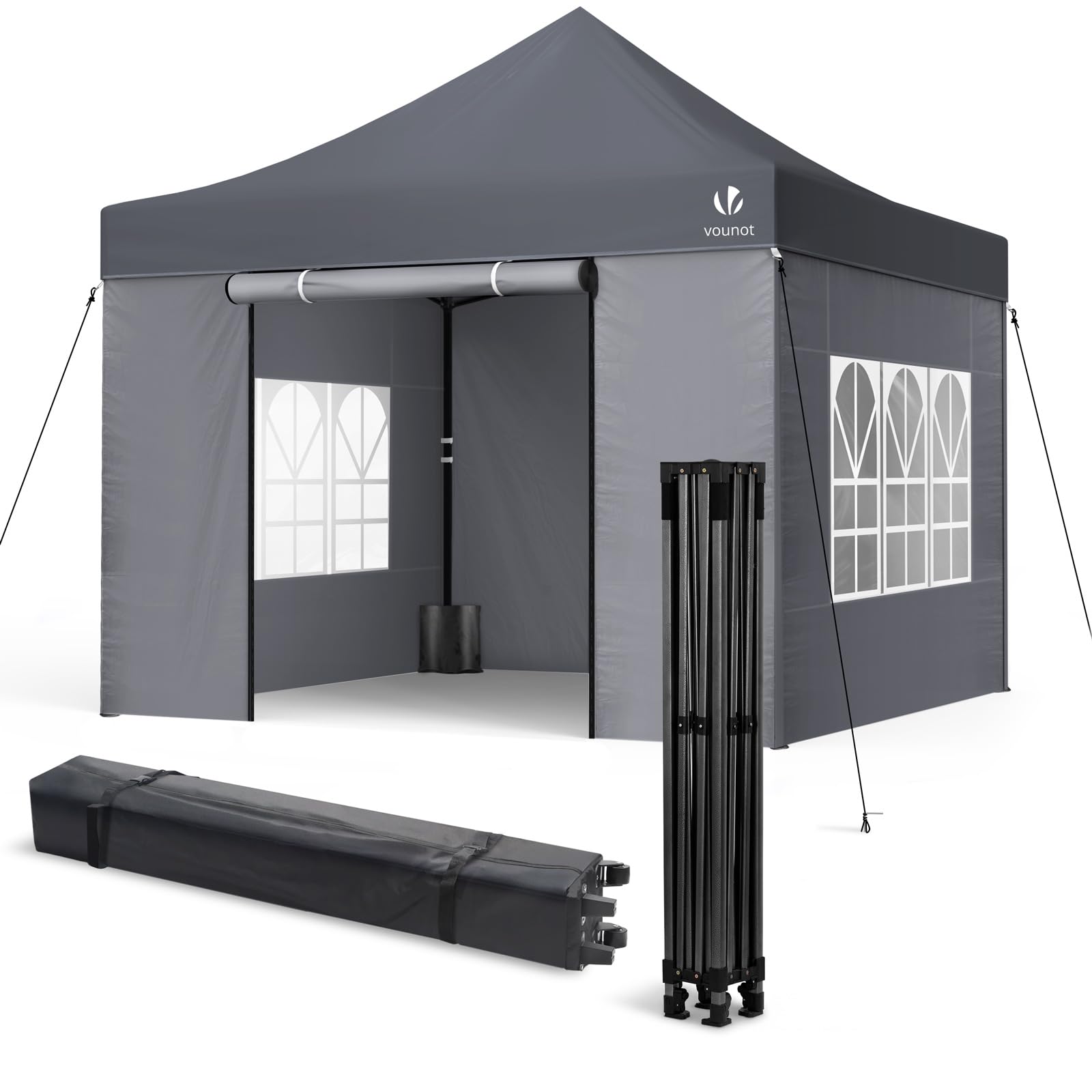 VOUNOT® 3x3m Heavy Duty Gazebo with 4 Sides, Pop up Gazebo Fully Waterproof Party Tent, Stury Marquee with Roller Bag and Sand Weight Bags, Grey
